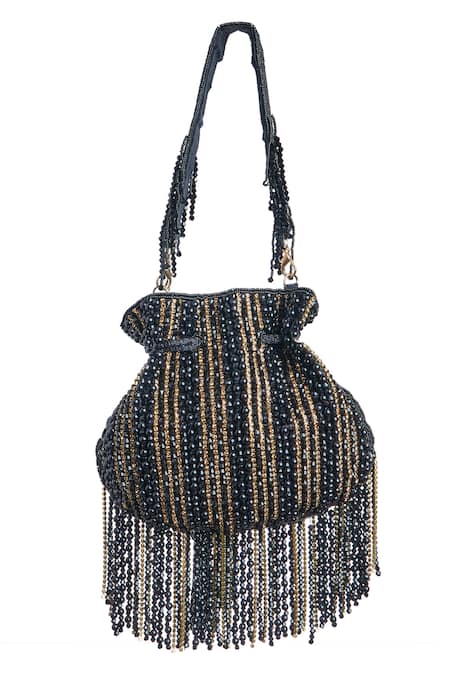 Samyukta Singhania_Black Beads, Stones Chain And Embellished Potli Bag_at_Aza_Fashions