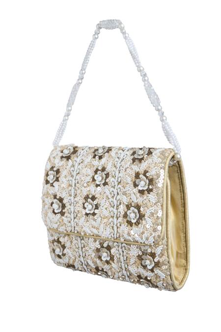 Buy_Samyukta Singhania_Gold Cut Work, Pearls, Sequins And Flora Bloom Sling Bag