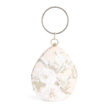 Richa Gupta_White Embroidery Floral Threadwork Clutch_Online_at_Aza_Fashions