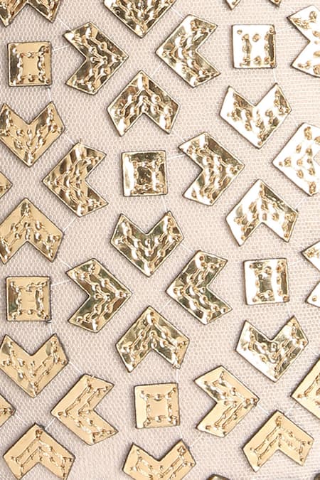 Richa Gupta_Gold Applique Leather Cutwork And Embroidered Clutch_Online_at_Aza_Fashions
