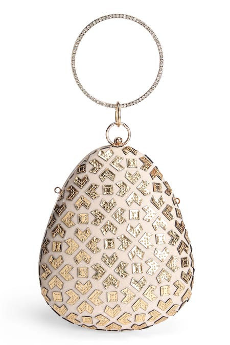 Buy_Richa Gupta_Gold Applique Leather Cutwork And Embroidered Clutch_Online_at_Aza_Fashions