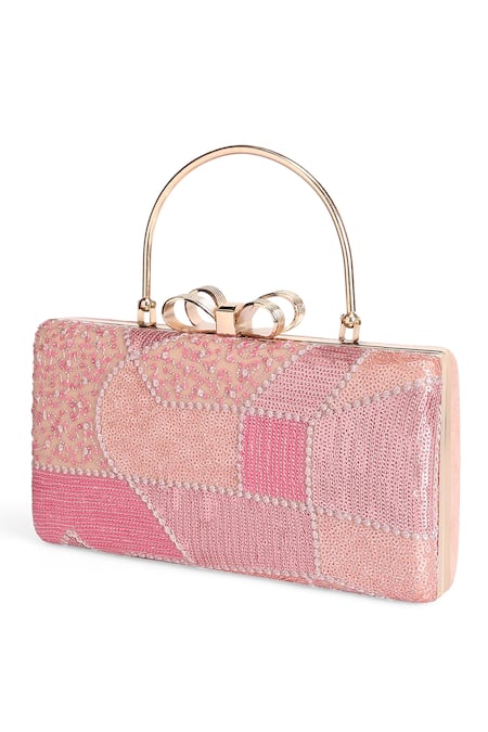 Shop_Richa Gupta_Pink Sequins, Embroidery Clutch _Online_at_Aza_Fashions
