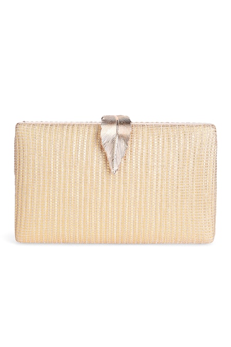 Richa Gupta_Gold Embroidery Textured Clutch _Online_at_Aza_Fashions