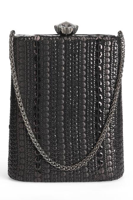 Richa Gupta_Black Sequins Embroidered Clutch _Online_at_Aza_Fashions