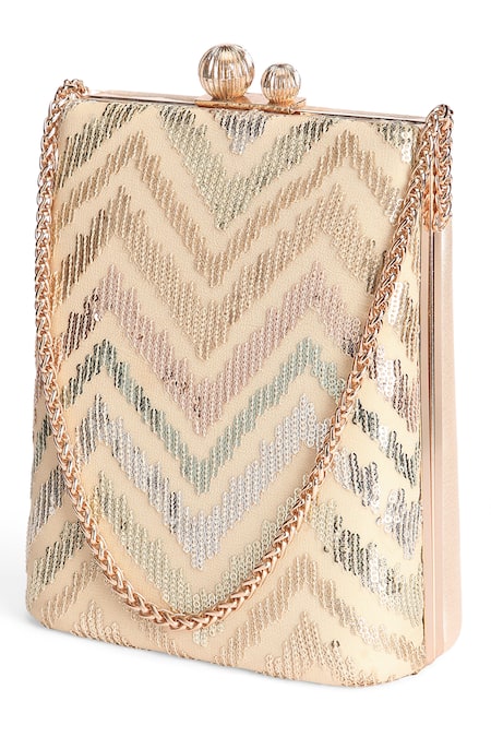 Richa Gupta Chevron Pattern Sequin Embroidered Clutch 