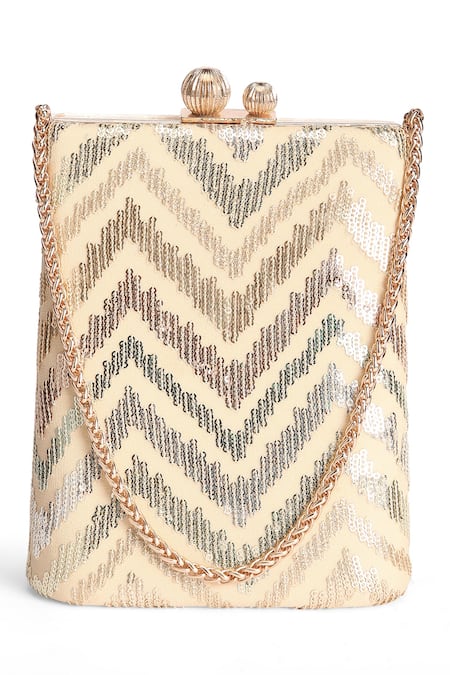 Richa Gupta_Gold Sequins Chevron Pattern Embroidered Clutch_Online_at_Aza_Fashions