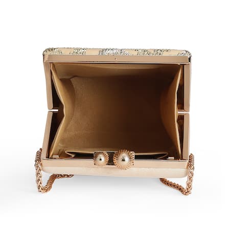 Richa Gupta_Gold Sequins Chevron Pattern Embroidered Clutch_at_Aza_Fashions