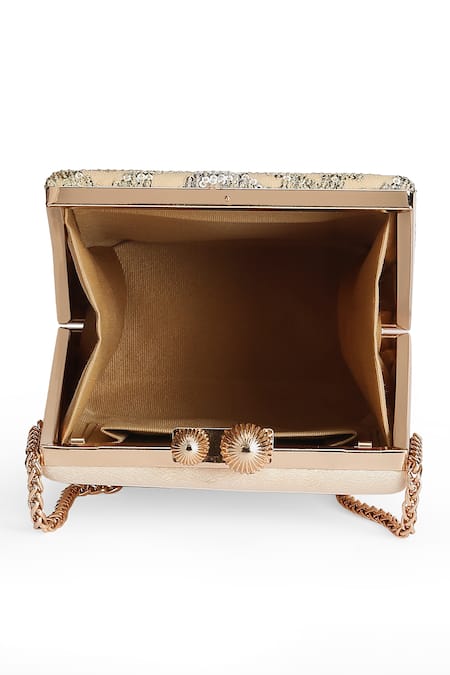 Buy_Richa Gupta_Gold Sequins Chevron Pattern Embroidered Clutch