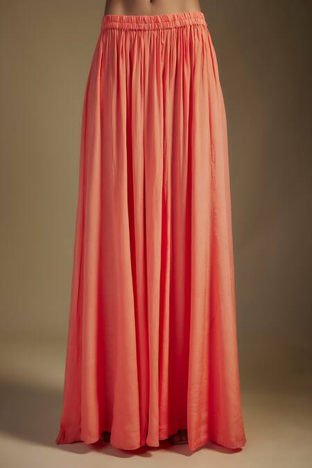 Shop_Nadima Saqib_Peach Organza, Crepe, Georgette Embroidery, Floral Applique Kurta Sharara Set _Online_at_Aza_Fashions