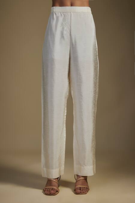 Buy_Nadima Saqib_Off White Chanderi, Georgette, Denim Sequins, Applique Geometric Kurta Set _Online_at_Aza_Fashions