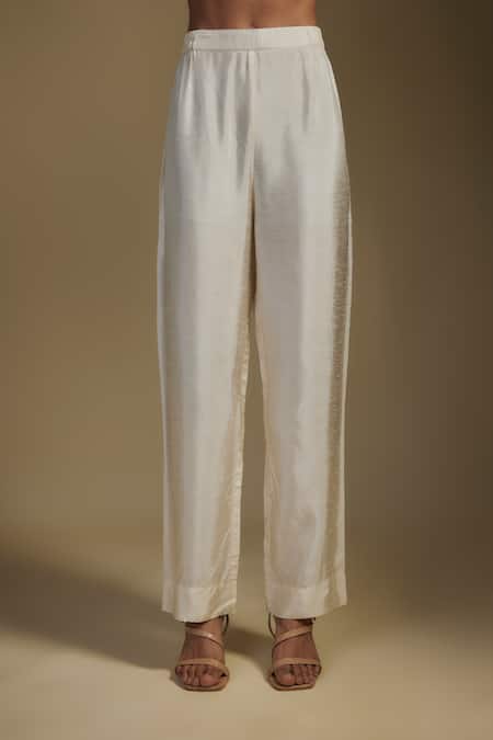 Buy Nadima Saqib Off White Chanderi, Georgette Sequins, Applique Keyhole Butti Kurta Pant Set Online at Aza Fashions Buy_Nadima Saqib_Off White Chanderi, Georgette Sequins, Applique Keyhole Butti Kurta Pant Set _Online_at_Aza_Fashions