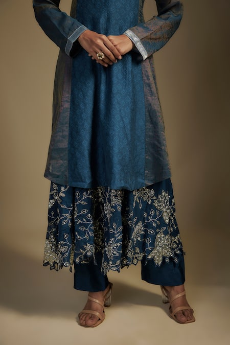 Buy Nadima Saqib Blue Tissue, Chanderi, Organza, Georgette Applique, Panel Layered Anarkali Set Online at Aza Fashions Buy_Nadima Saqib_Blue Tissue, Chanderi, Organza, Georgette Applique, Panel Layered Anarkali Set _Online_at_Aza_Fashions