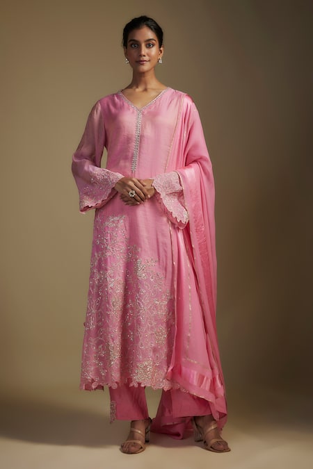 Nadima Saqib Applique Floral Long Kurta Pant Set 