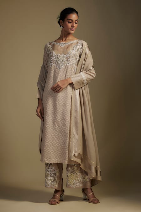 Nadima Saqib Floral Applique Jaal Kurta Pant Set 