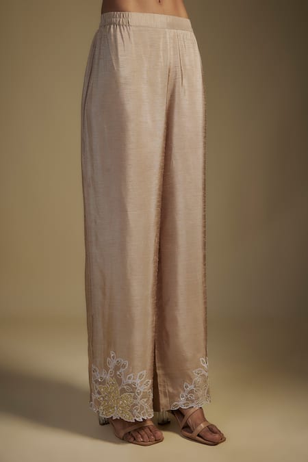 Shop Nadima Saqib Brown Tissue, Georgette Sequins, Applique, Embroidery Floral Kurta Pant Set Online at Aza Fashions Shop_Nadima Saqib_Brown Tissue, Georgette Sequins, Applique, Embroidery Floral Kurta Pant Set _Online_at_Aza_Fashions