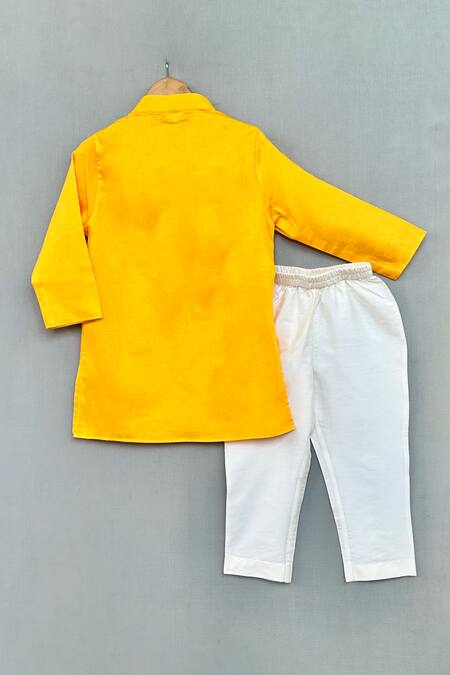 Shop_Label Neeti_Yellow Satin, Mirrors, Embroidery Thread Kurta With Pant _at_Aza_Fashions