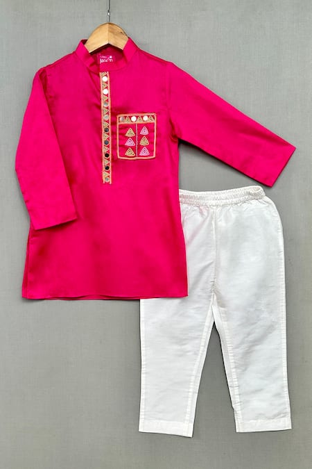 Label Neeti Pink Cotton Satin Embroidered Mirror Thread Kurta With Pant 