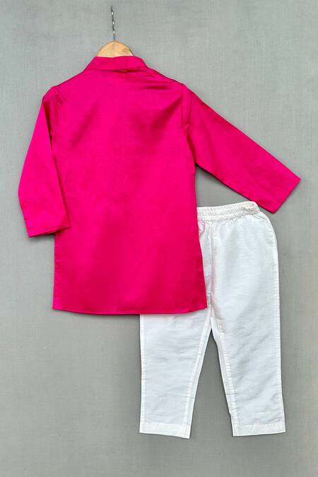 Shop_Label Neeti_Pink Satin, Mirrors, Embroidery Placket Kurta With Pant _at_Aza_Fashions