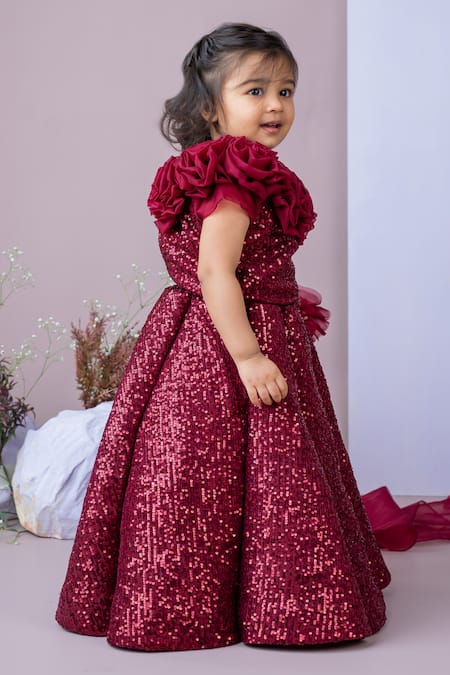 Label Neeti_Maroon Cotton, Silk, Chiffon Sequins Embellished Lehenga Set _Online_at_Aza_Fashions