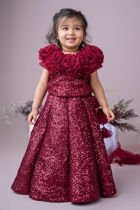 Buy_Label Neeti_Maroon Cotton, Silk, Chiffon Sequins Embellished Lehenga Set _Online_at_Aza_Fashions