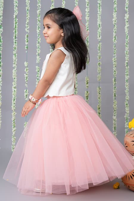 Shop_Label Neeti_White Net, , Silk, Satin Embroidery Floral Blouse With Lehenga _at_Aza_Fashions