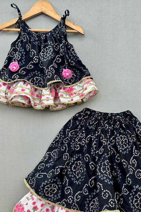 Label Neeti_Black Cotton Embroidery Printed Layered Lehenga With Blouse _Online_at_Aza_Fashions