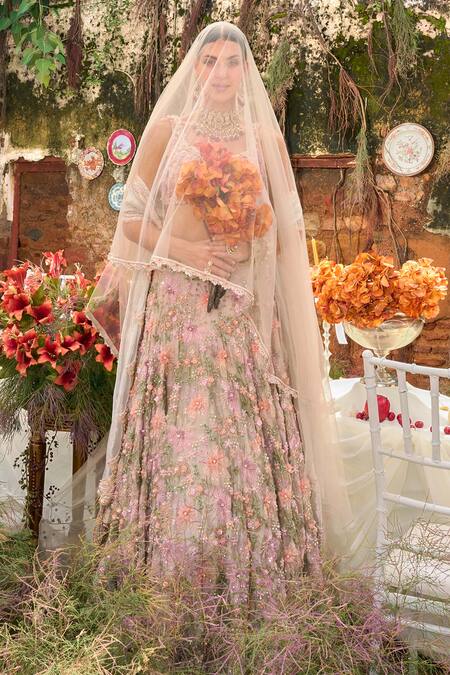 Buy_Ridhima Bhasin_Multi Color Organza Sequins, Nayab 3d Floral Embroidered Lehenga Blouse Set 