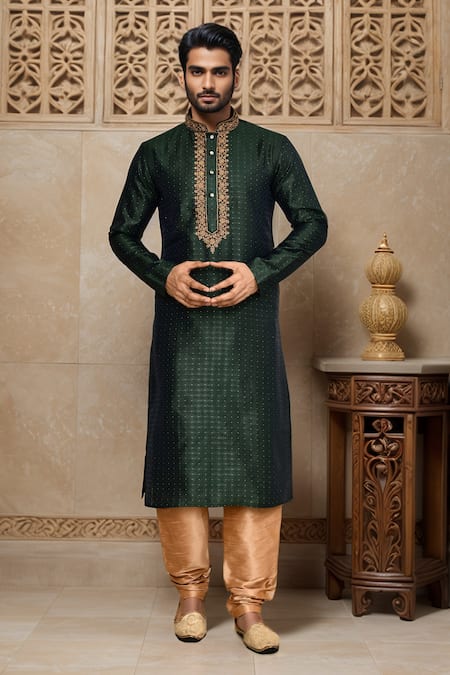 Arihant Rai Sinha Green Kurta Jacquard Woven Geometric Set 