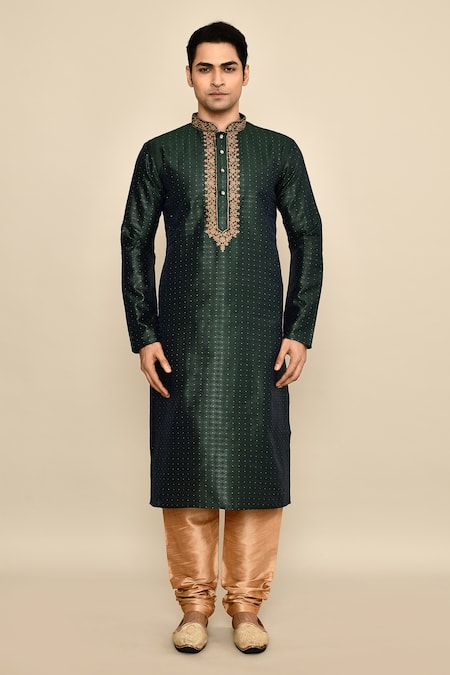 Buy_Arihant Rai Sinha_Green Jacquard, Silk Zari, Sequins Geometric Woven Kurta Set _Online_at_Aza_Fashions
