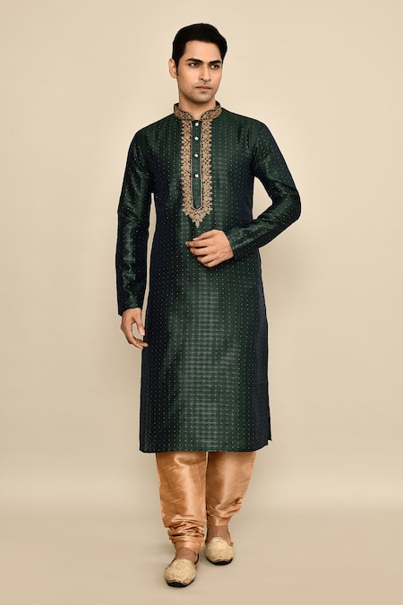 Arihant Rai Sinha_Green Jacquard, Silk Zari, Sequins Geometric Woven Kurta Set _at_Aza_Fashions