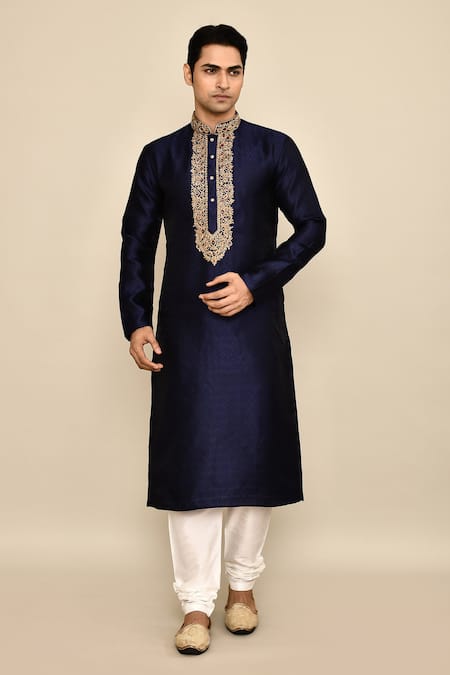 Shop_Arihant Rai Sinha_Blue Jacquard, Silk Zari, Mirrors Abstract Woven Kurta Set _Online_at_Aza_Fashions