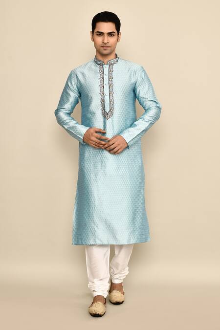 Buy_Arihant Rai Sinha_Blue Jacquard, Chanderi Embroidery Abstract Pattern Kurta Set 