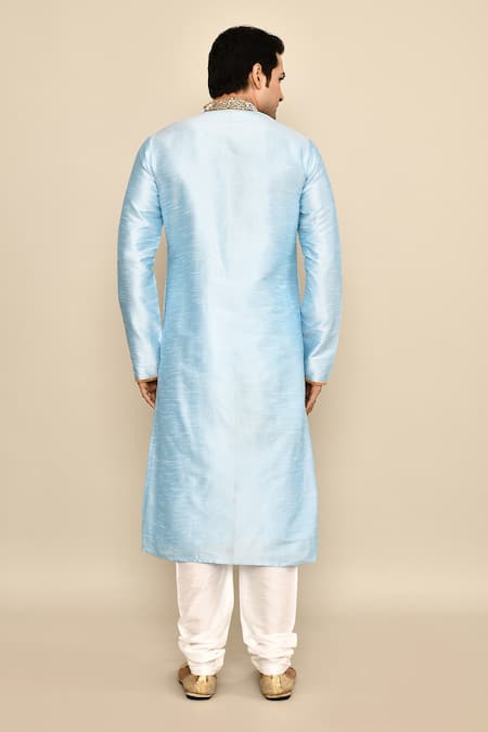 Shop_Arihant Rai Sinha_Blue Silk, Polyester Zari Paisley Embroidered Kurta Set _at_Aza_Fashions