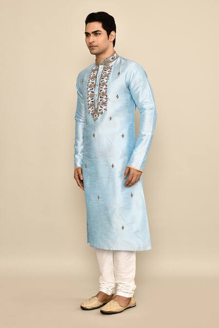 Shop_Arihant Rai Sinha_Blue Silk, Polyester Zari Paisley Embroidered Kurta Set _Online_at_Aza_Fashions