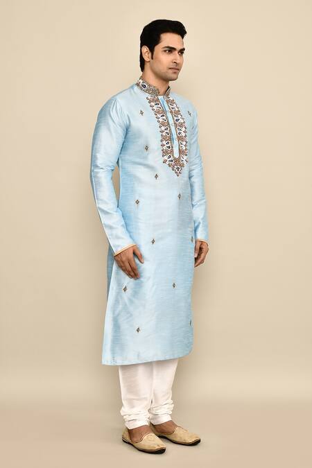 Arihant Rai Sinha_Blue Silk, Polyester Zari Paisley Embroidered Kurta Set _at_Aza_Fashions