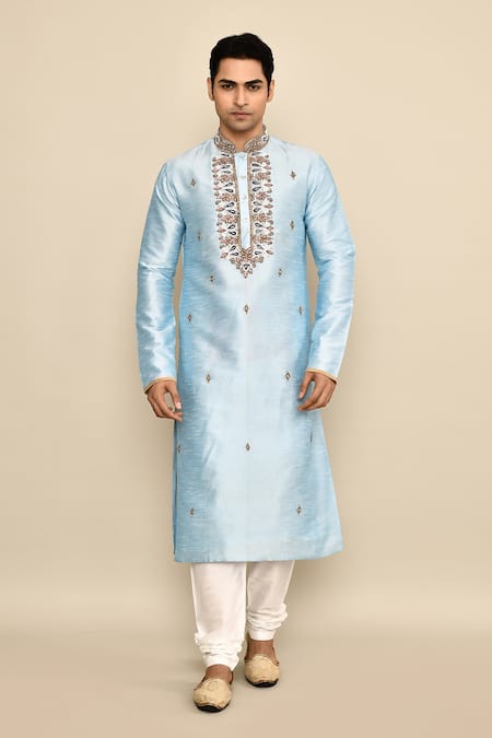 Buy_Arihant Rai Sinha_Blue Silk, Polyester Zari Paisley Embroidered Kurta Set 