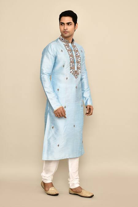 Shop_Arihant Rai Sinha_Blue Silk, Polyester Zari Paisley Embroidered Kurta Set 