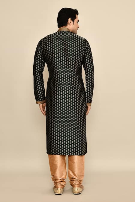 Shop_Arihant Rai Sinha_Green Jacquard, Silk, Chanderi Embroidery Flower Butta Woven Kurta Set _at_Aza_Fashions