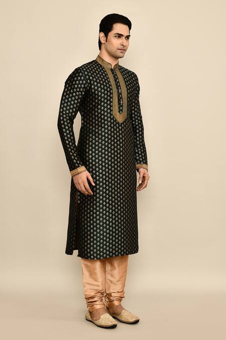 Arihant Rai Sinha_Green Jacquard, Silk, Chanderi Embroidery Flower Butta Woven Kurta Set _at_Aza_Fashions