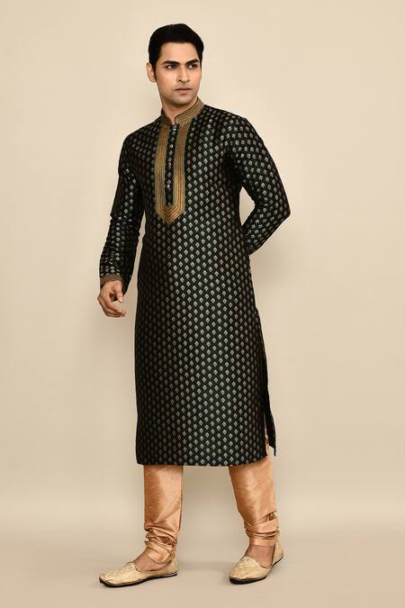 Buy_Arihant Rai Sinha_Green Jacquard, Silk, Chanderi Embroidery Flower Butta Woven Kurta Set 