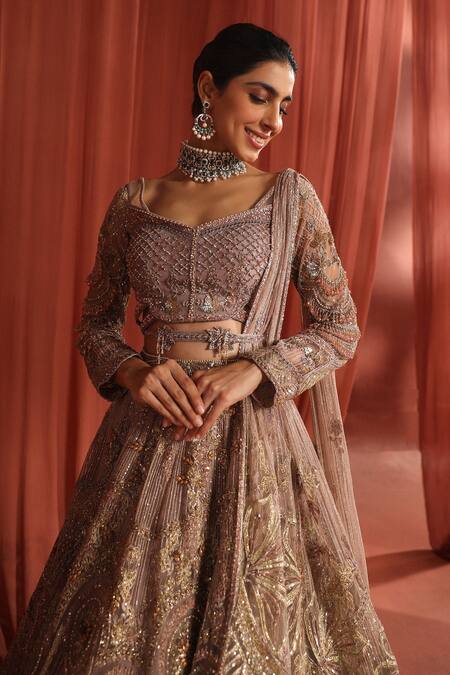 Buy Adaara Couture Pink Net, Silk Sequins, Stones, Tassels, Lush Circle Dori Bridal Lehenga Set Online at Aza Fashions Buy_Adaara Couture_Pink Net, Silk Sequins, Stones, Tassels, Lush Circle Dori Bridal Lehenga Set _Online_at_Aza_Fashions