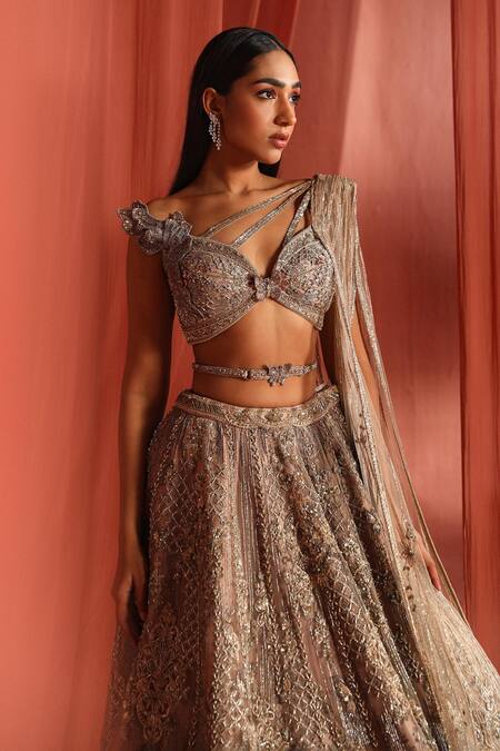 Shop Adaara Couture Silver Net, Silk Stones, Embroidery, Zari Flair Bloom Jaal Lehenga Set Online at Aza Fashions Shop_Adaara Couture_Silver Net, Silk Stones, Embroidery, Zari Flair Bloom Jaal Lehenga Set _Online_at_Aza_Fashions