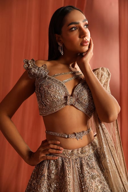 Adaara Couture Silver Net, Silk Stones, Embroidery, Zari Flair Bloom Jaal Lehenga Set at Aza Fashions Adaara Couture_Silver Net, Silk Stones, Embroidery, Zari Flair Bloom Jaal Lehenga Set _at_Aza_Fashions