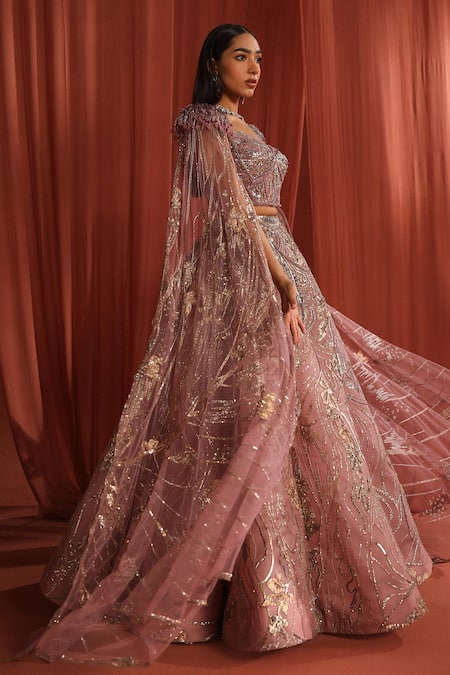 Adaara Couture Pink Silk, Organza, Net Sequins, Rosy Petal Embroidered Lehenga With Corset Online at Aza Fashions Adaara Couture_Pink Silk, Organza, Net Sequins, Rosy Petal Embroidered Lehenga With Corset _Online_at_Aza_Fashions