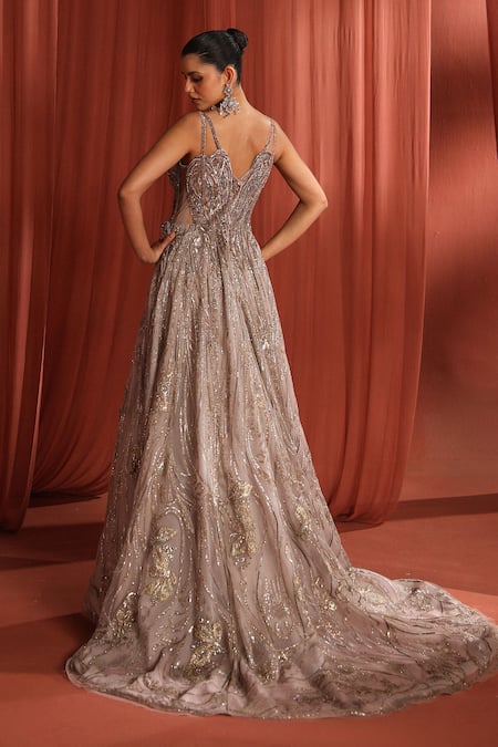 Adaara Couture Floral Blaze Embroidered Pleated Gown 