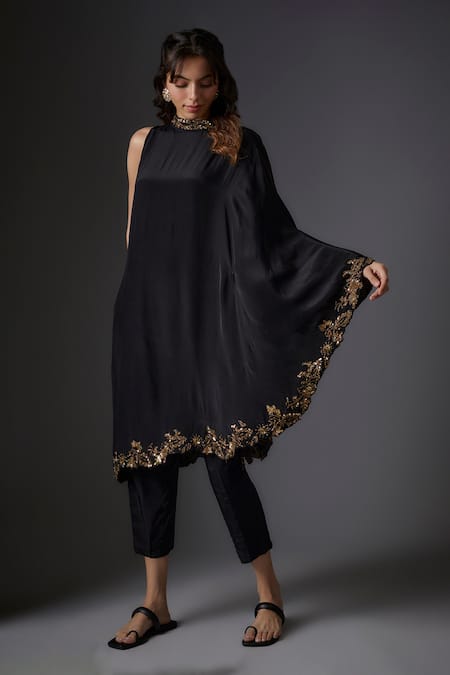 STUDIO A Cutdana Bloom Embroidered Asymmetric Cape With Pant For Kids