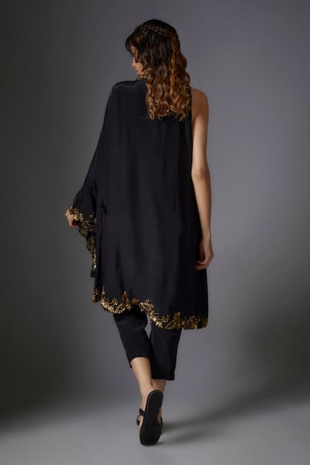 Studio A Cutdana Bloom Embroidered Asymmetric Cape With Pant 