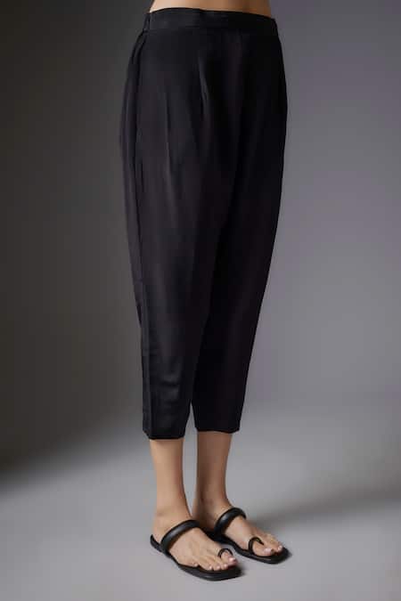 Studio A_Black Crepe Cutdana Bloom Embroidered Asymmetric Cape With Pant _Online_at_Aza_Fashions