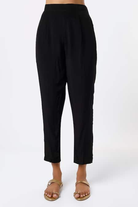 Studio A_Black Georgette Sequins Round Neck Blossom Embroidered Kurta Pant Set _Online_at_Aza_Fashions