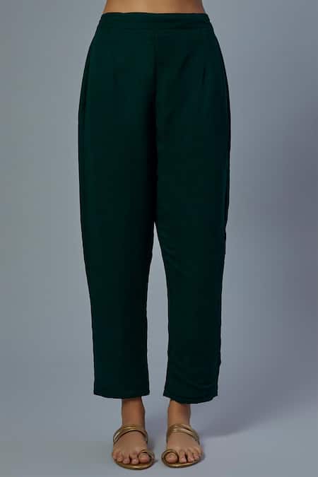 Studio A_Green Georgette Embroidery Collared Nalki Flora Kaftan And Pant Set _Online_at_Aza_Fashions